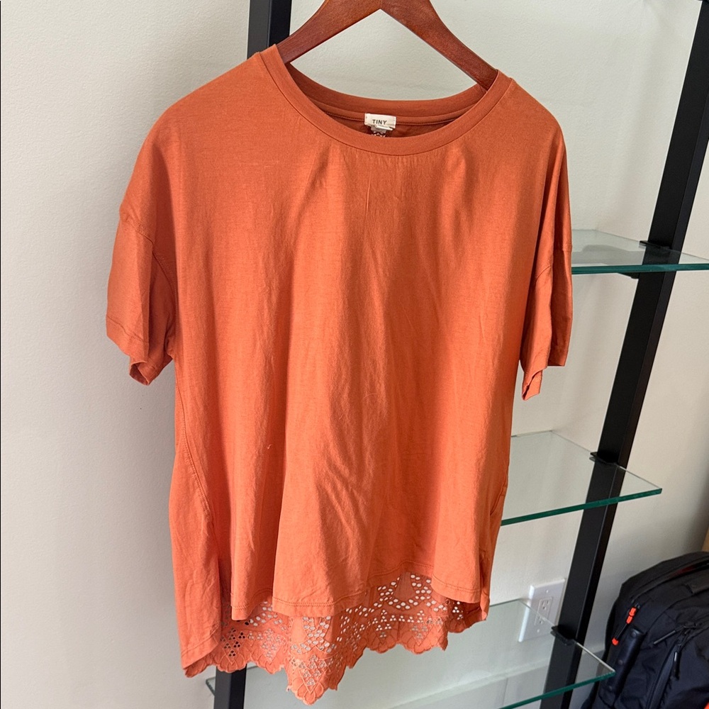 New with Tag Casual Orange Short Sleeve Top with Lace Detail